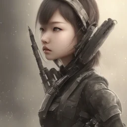 Japonesa hitomi Tanaka, rosto muito detalhado, realista, roupa guerreira, efeito névoa, particulas