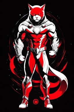 Catman art illustration black background red and white color full body