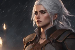 Ciri in 8k 2.5d anime artstyle, witcher them, close picture, rain, apocalypse, intricate details, highly detailed, high details, detailed portrait, masterpiece,ultra detailed, ultra quality