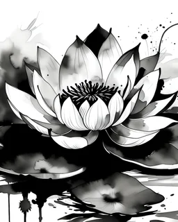 Watercolor black and white lotus