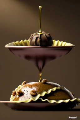 Ravioli, renaissance style still life Of Ravioli dish with natural chocolate and hazelnuts, olive oil. moisture, art, natural, ornaments, marble, gold, high kitchen, smooth, gradient color background, unreal engine 5, ray tracing, RTX, lumen lighting, ultra detail, volumetric lighting, 3d.