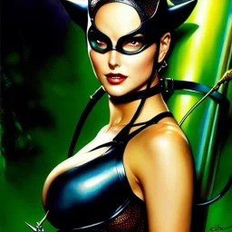 portrait 'beautiful Sexy Busty CatWoman',crystal clear green eyes,painting by gaston bussiere, greg rutkowski, yoji shinkawa, yoshitaka amano, tsutomu nihei, donato giancola, tim hildebrandt, oil on canvas, cinematic composition, extreme detail,fit full head inside picture,32k