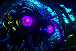 epic scifi wifi dystopian space spy mystery thriller. interplanetary cognitive espionage. global mental surveillance. fanged & many tentacled leviathan beast from deep space lurks menacingly on outskirts. blockbuster film still. deep focus. studio lighting. in bold technicolor