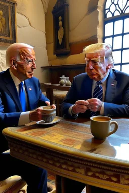 صورة لجو بايدن ودونالد ترامب يشربان الشاي المغرب في المغرب