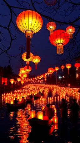 Chinese custom to float river lanterns during Chushu,