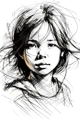 Drawing of a girl with scribbles