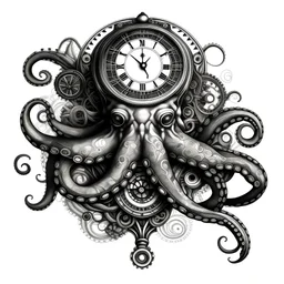 Vintage tshirt print design (on a white background:1.2), digital art of Steampunk Octopus in an intricate timepiece, (Victorian engraving style:1.2), highly detailed, 4k, masterpiece.