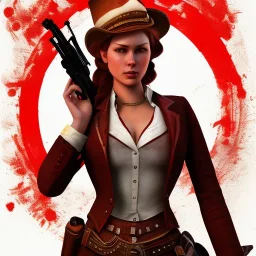 a Portrait of west Can-Can dencer girl character as a red dead redemption game character.