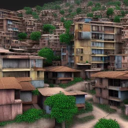 slums in the hill, realistic, 3d, render, 8k