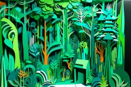A green cybernetic forest designed in Chinese paper art painted by Stuart Davis