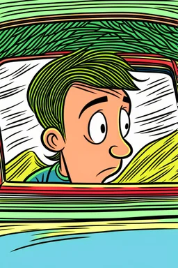 شخص يظر من نافذة السيارة بطريقة كارتونيه