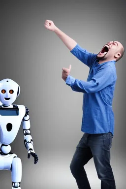 man screaming at a robot