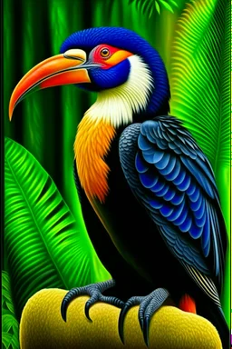 hornbill real bird full body, digital art, photo, illustration, digital painting,oil painting, smooth, sharp focus, highly detailed