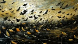 His brushstrokes danced on the canvas like a flock of frightened starlings, each a unique note in a visual symphony.