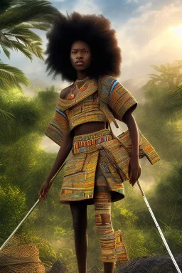 A photo taken from an african village "ninja", <character or scene>, kente, cinematic lighting --v 4 --q 2