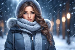 beautiful girl in winter clothing ,Winter Wonderland image, hyper-detailed, sharp focus, octane render