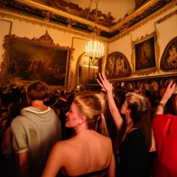 Party in a schloss, cheering people, Austrian aesthetic, warm colors, wood, green, red, 8k, HD, cinematography, photorealistic, Cinematic, Color Grading, Ultra-Wide Angle, Depth of Field, hyper-detailed, beautifully color-coded, insane details, intricate details, beautifully color graded, Cinematic, Color Grading, Editorial Photography, Depth of Field, DOF, Tilt Blur, White Balance, 32k, Super-Resolution, Megapixel, ProPhoto RGB, VR, Halfrear Lighting, Backlight