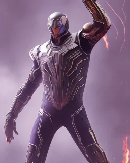 The combination of spider man and Thanos A brave warrior with a battle suit made of leather and robotic metal