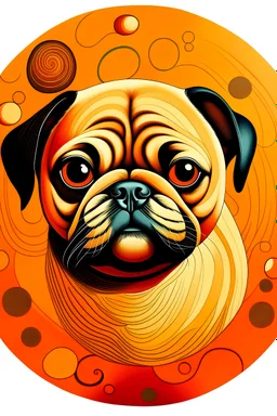 make an art in the round format written José Fernando with the theme of a pug and orange cat