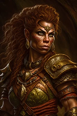 Dungeons and dragons, portrait, female barbarian, caucasian, brown hair, mighty, frightening, action pose, cinematic shot, detailed, intricate detail, masterpiece, intricate, small detail