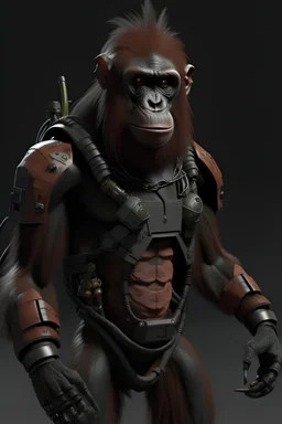 cyberpunk urang utan indonesia, standing, 8k, realistic, full body raw