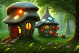 mushroom house with windows in a forest