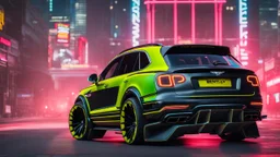 Bentley Bentayga ultimate tuning Mansory Cyberpunk 2077 neon Style Rear View, Super Detailed, desktop wallpaper, 4K
