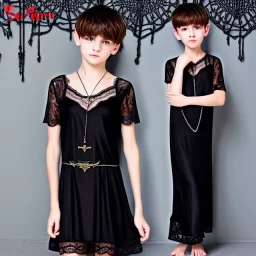 Realistic photo short hair boyish boylike (boyish face) beautiful cleavage lace neckline (short mens haircut) amulets of evil forces on neck (thin waist) (wide hips) lacy nightgown the room of black magic with symbols of black magic and evil force on the walls