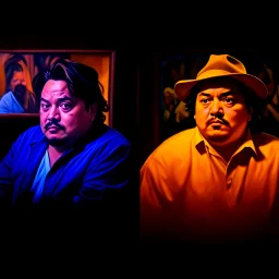 (fineart:1.5, masterpiece1.5) (realism:1.5) award winning picture of award winning fat johnny depp, fat man (watching tv:1.8), tv in frame , two panels, multiple views, well lit fluorescent lighting, warm colors
