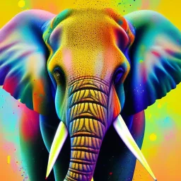 Elephant portrait, bright colors, splash paint, centered, detail, 8k resolution