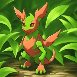 Digimon that has many of the elements of a plant It possesses a leaf-shaped tail, and the leaf protects it from intense sunlight or when it is raining. Due to its pure nature, it doesn't distrust but it is just a little bit shy, colors are light grass green, Masterpiece, best quality