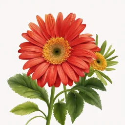 a gerbera daisy plant on white background, illustration