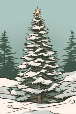 A cartoon-style image of a pine tree, Christmas tree