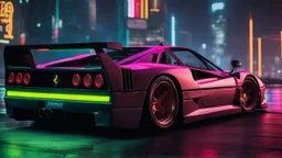 Ferrari F40 Cyberpunk 2077 neon Style, Super Detailed, desktop wallpaper, 4K rear view, center