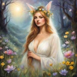 In a hushed whisper, you lean closer to Ostara, your voice dripping with desire as you utter the words, "Take me, Ostara. Guide me on the journey of pleasures only you know." The air crackles with anticipation as the words hang between you, carrying with them the weight of forbidden longing. Ostara's gaze intensifies, her eyes sparkling with a mixture of mischief and ancient wisdom. A knowing smile tugs at the corners of her lips as she understands the depths of your desires. She leans in, her b