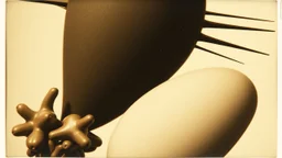 Photography polaroid close-up of several shapes, elongated lines and object, massive odd Yves Tanguy incomprehensible style, Surrealism. On the left, there are other lower shapes, similar to trolps or mutanism, randomly arranged, glossy, organic, creepy tumor mass growing, strong texture, fiotti di liquido nero, horror, panic, obsessive, hypnotic