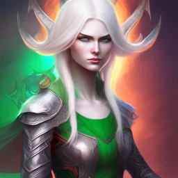 fantasy setting, woman, orange and white hair, green eyes, tunic