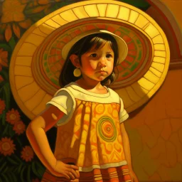 mexican child portret painting neoclassism whole body zoom the sun