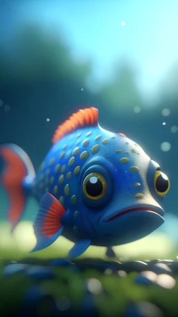 a portrait of a cute animated fish in the style of pixar, being executed by a platoon on a cloud, bokeh like f/0.8, tilt-shift lens 8k, high detail, smooth render, down-light, unreal engine, prize winning