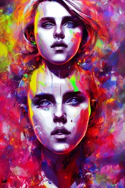 Danish singer MØ face, Abstract Yoji Shinkawa, neon tones,