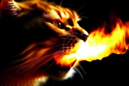 burning cat mouth in flamelight