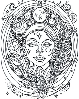 outline art for stoners coloring pages with A very simple and minimal design featuringA trippy cosmic journey through space, with planets and stars morphing into cannabis leaves, white background, sketch style, fully body, only use outline, mandala style, clean line art, white background, no shadows and clear and well outlined