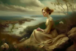 Single image: A Very Beautiful pretty dreamy Lady in eerie beautiful landscape art by Anka Zhuravleva, Sandy Welch, Jane Small, Aliza Razell, Eduard Veith, Joel Robison, Mikhail Vrubel, Ferdinand Hodler, Christoffer Relander, William Timlin, Charles Rennie Mackintosh, John Lowrie Morrison, Sidney Nolan. 3/4 Headshot, Volumetric lighting, 3d, mixed media, Best quality, crisp quality