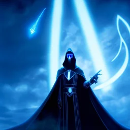 The Grim Reaper in Tron world, discussing the future of the universe, art by Magritte and Pixar