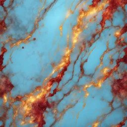 Hyper Realistic Light-Blue & Golden-marble-background with glowing-embers & maroon-scratch-marks vignette-effect