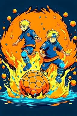 Naruto have fire and water and play foot ball