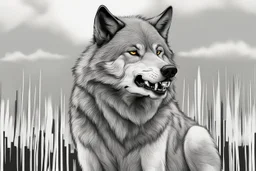 digital drawing of a big wolf talking