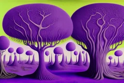 purple trees in a surreal landscape by artists "Leonora Carrington" and "Max Ernst"