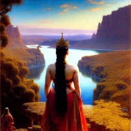 Drawing of 'busty Viking Queen',Braids,view,River, by gaston bussiere, greg rutkowski, yoji shinkawa, yoshitaka amano, tsutomu nihei, donato giancola, tim hildebrandt,oil on canvas, cinematic composition, extreme detail,fit full head inside picture,16k