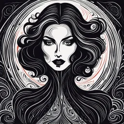 create an imaginative, highly abstract woodcut of an ethereal, otherworldly seductive ancient female Lasombra vampire , in the style of Gabriela Jolowicz